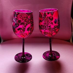 Skull pink wine glasses